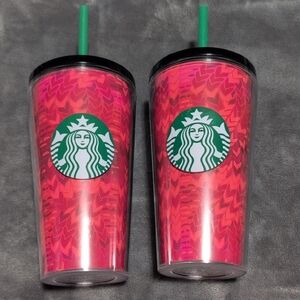 Starbucks Vibrant Red/Green Valentines Heart Tumblers with Green Straws 2020